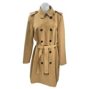 H&M Women's Brown Tan Double Breasted Belted Long Sleeve Trench Coat Jacket Sz M